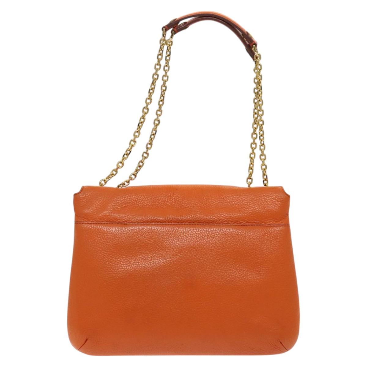 MCM Studs Chain Shoulder Bag Leather Orange Gold Auth 129209