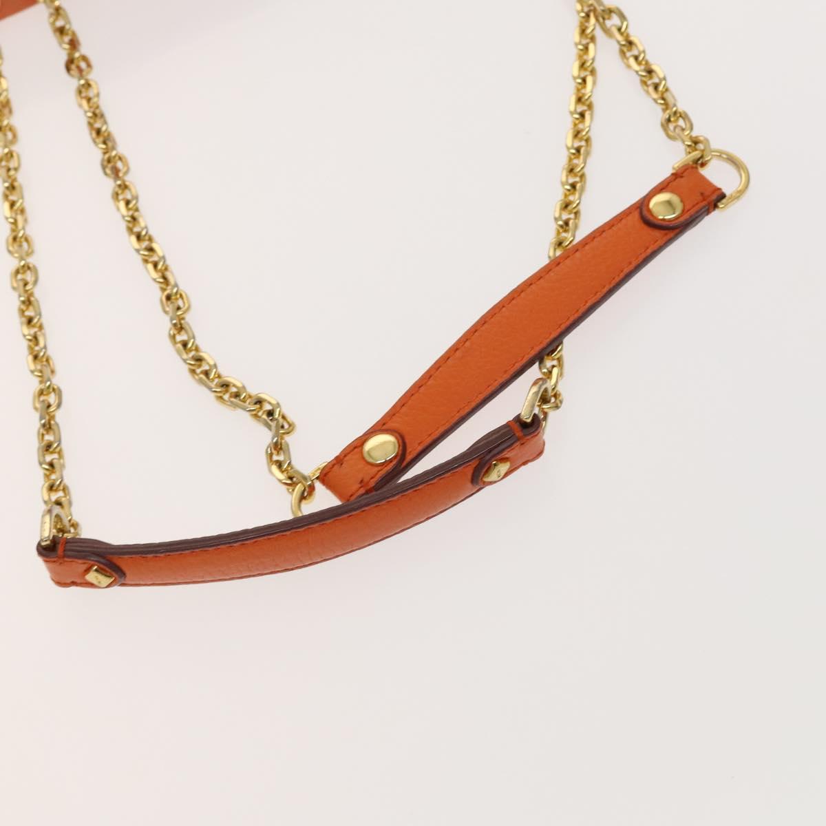 MCM Studs Chain Shoulder Bag Leather Orange Gold Auth 129209