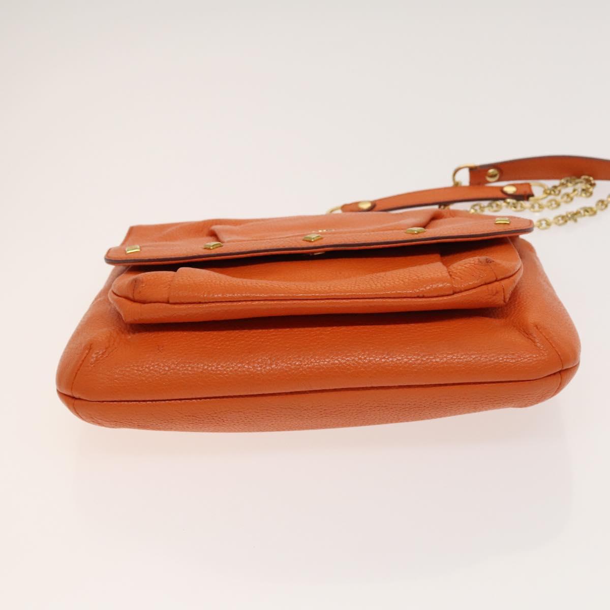 MCM Studs Chain Shoulder Bag Leather Orange Gold Auth 129209
