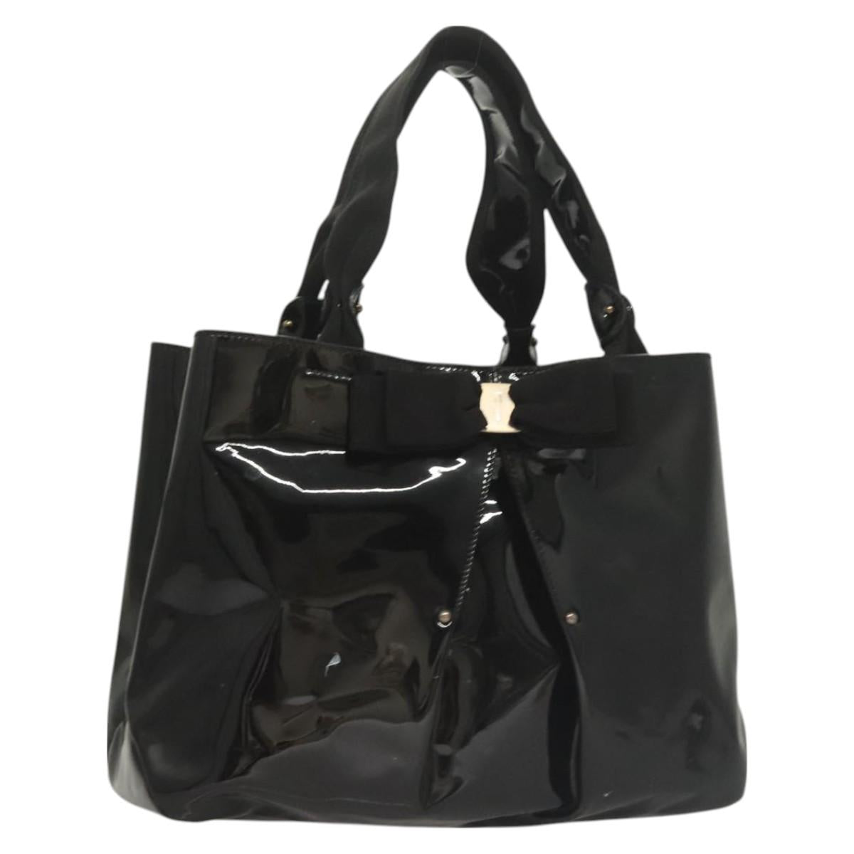 Salvatore Ferragamo Vala Hand Bag Patent leather Black Auth 129211
