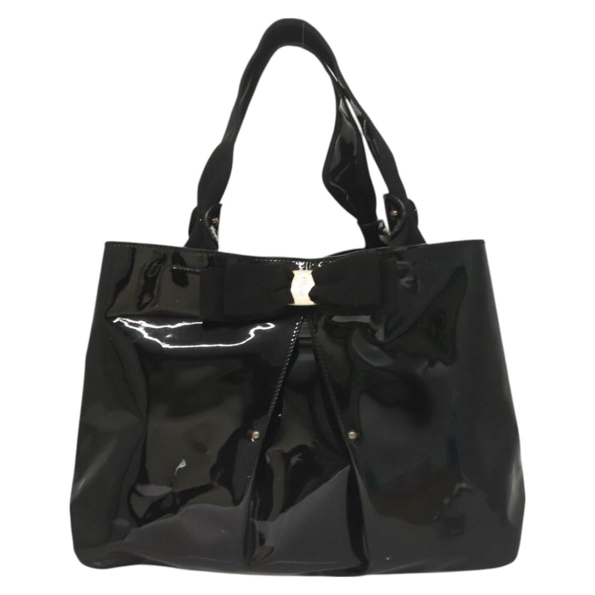 Salvatore Ferragamo Vala Hand Bag Patent leather Black Auth 129211