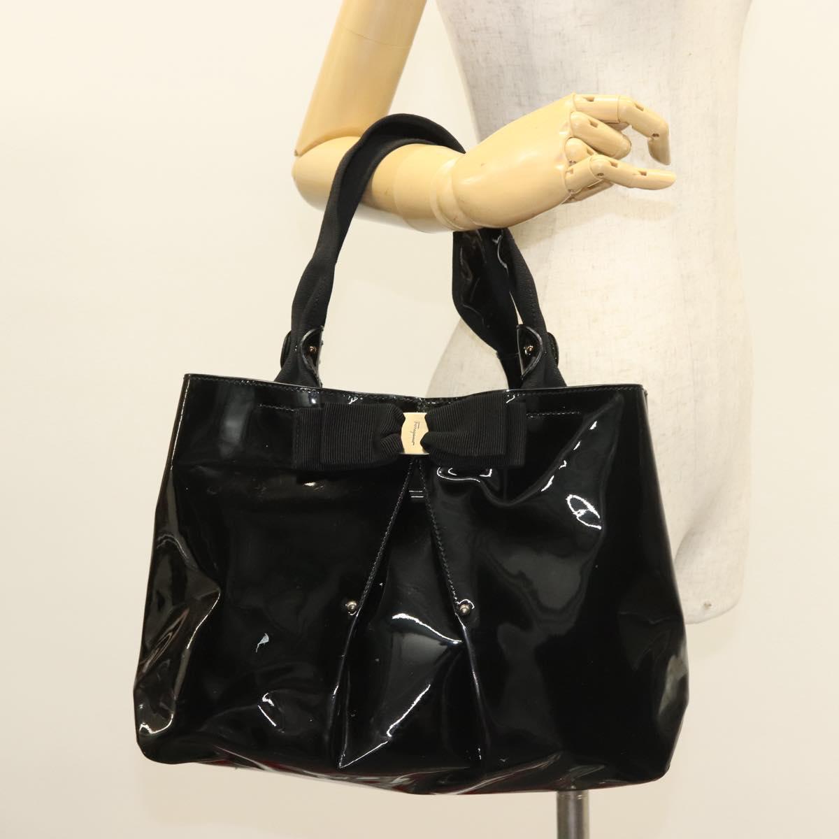Salvatore Ferragamo Vala Hand Bag Patent leather Black Auth 129211