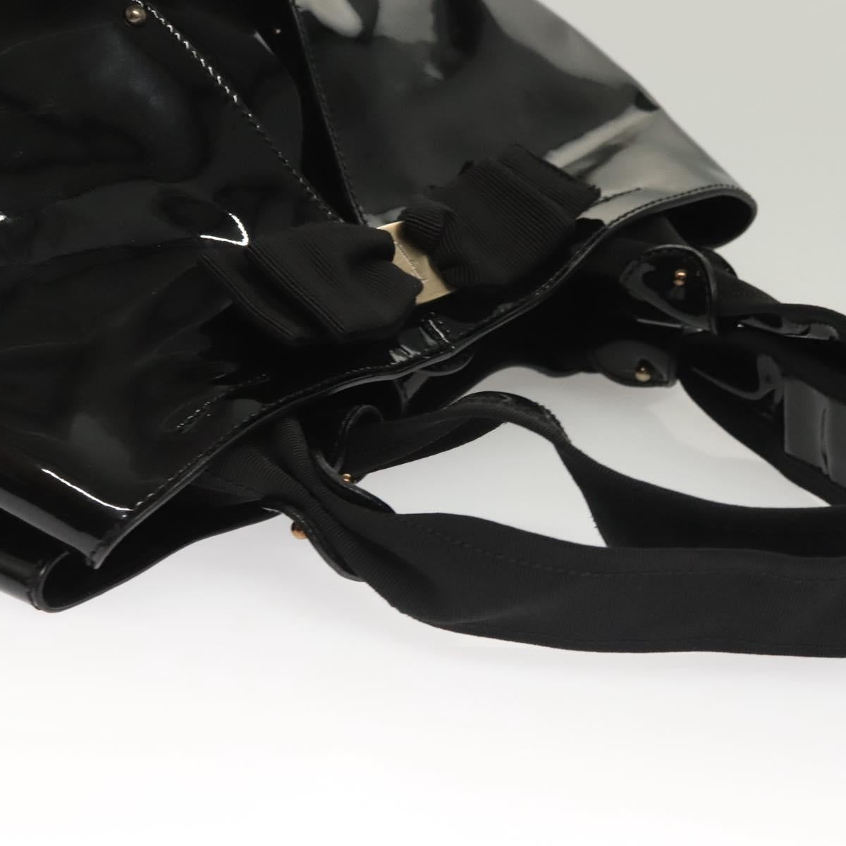 Salvatore Ferragamo Vala Hand Bag Patent leather Black Auth 129211