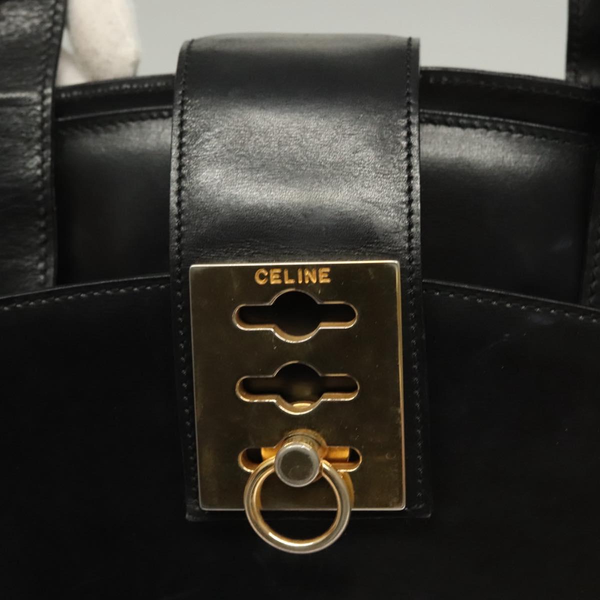 CELINE Tote Bag Leather Black Gold Auth 129215