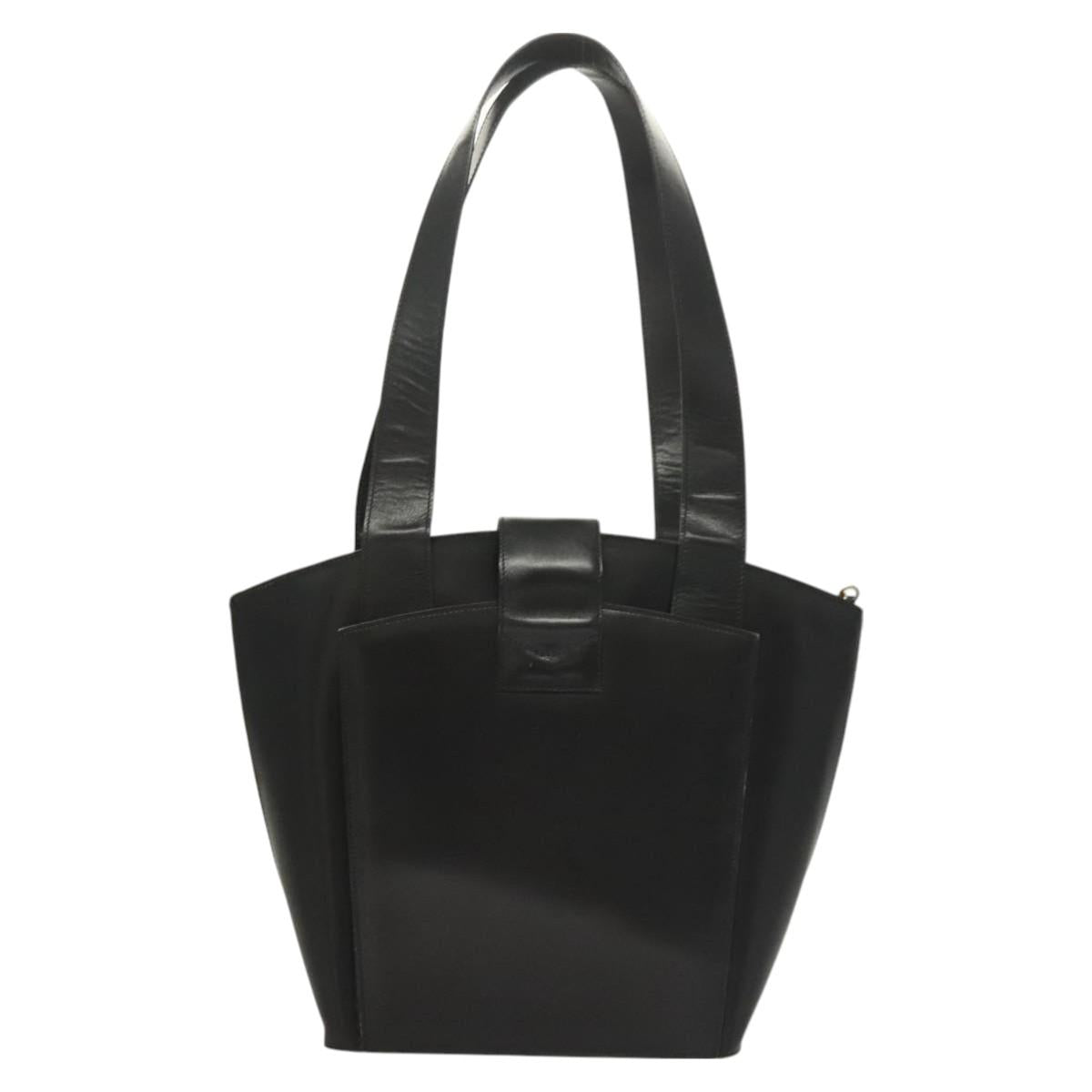 CELINE Tote Bag Leather Black Gold Auth 129215