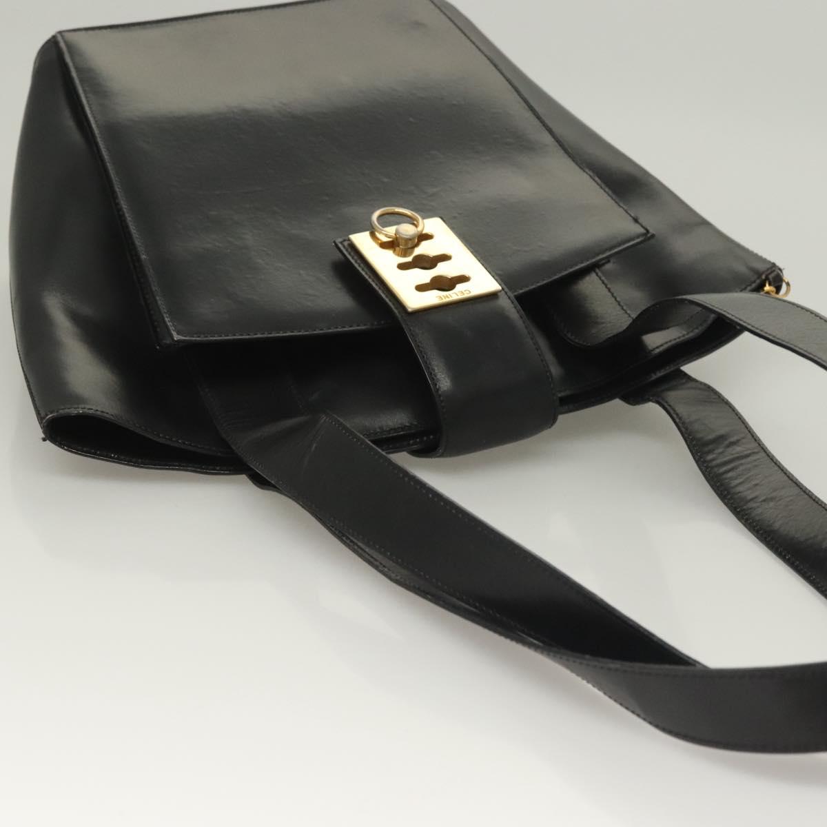 CELINE Tote Bag Leather Black Gold Auth 129215