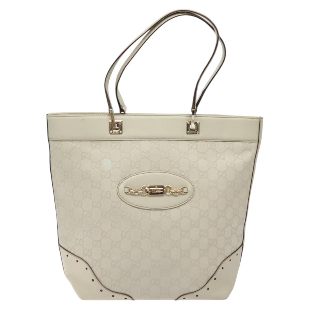 GUCCI GG Canvas Guccissima Tote Bag Leather White Gold 145984 Auth 129226