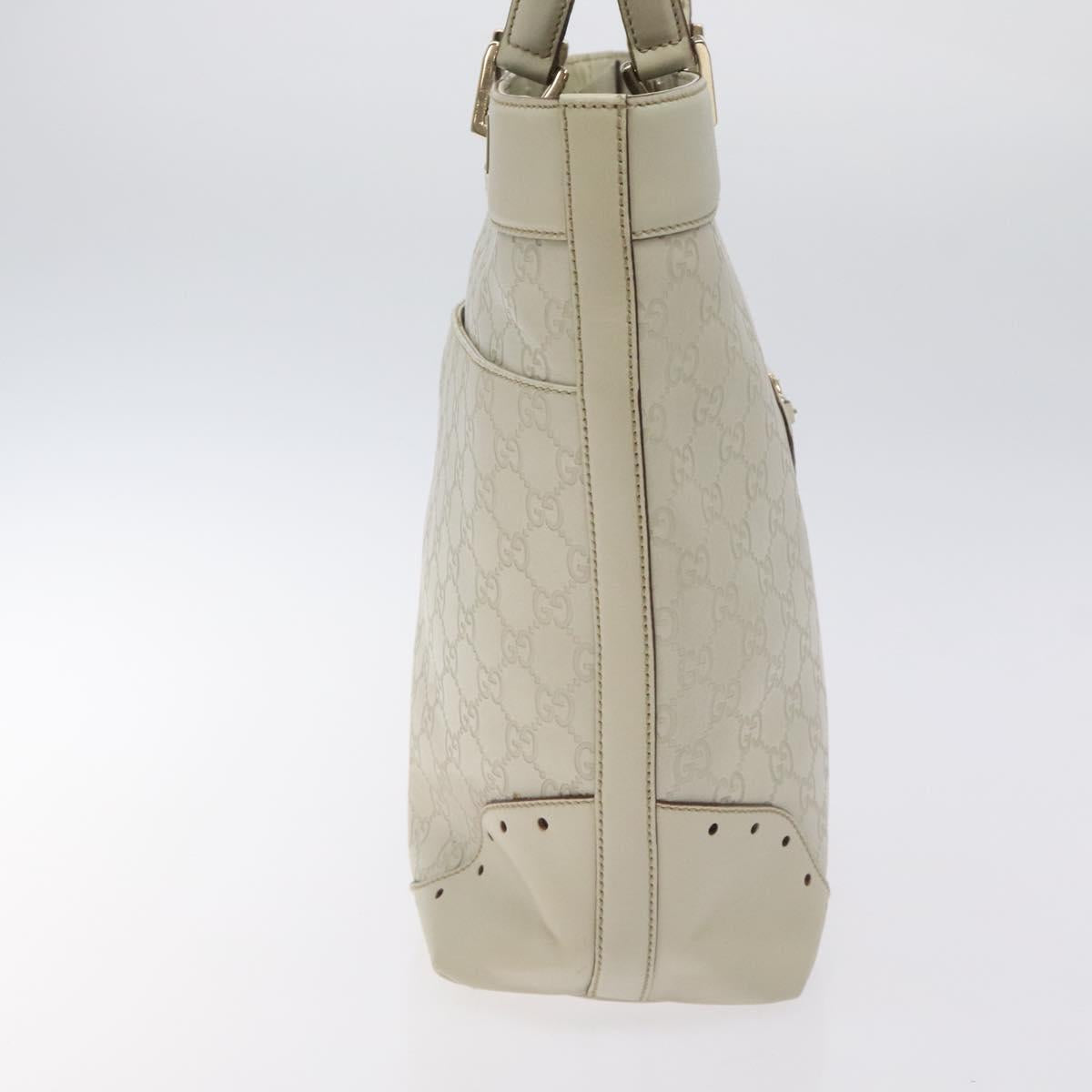 GUCCI GG Canvas Guccissima Tote Bag Leather White Gold 145984 Auth 129226