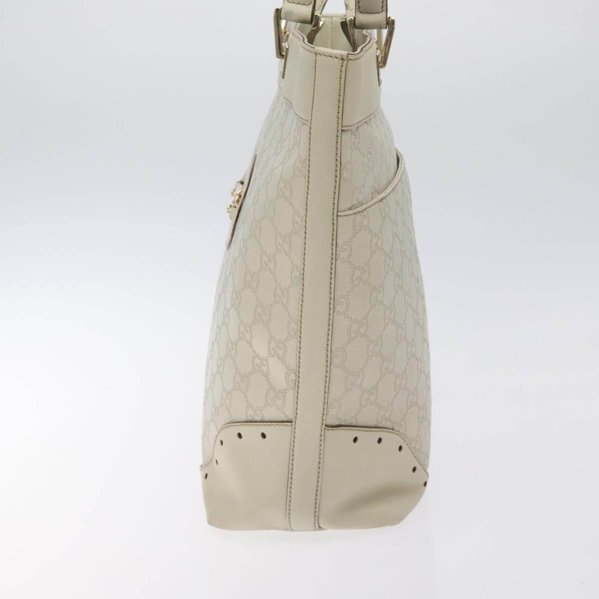 GUCCI GG Canvas Guccissima Tote Bag Leather White Gold 145984 Auth 129226