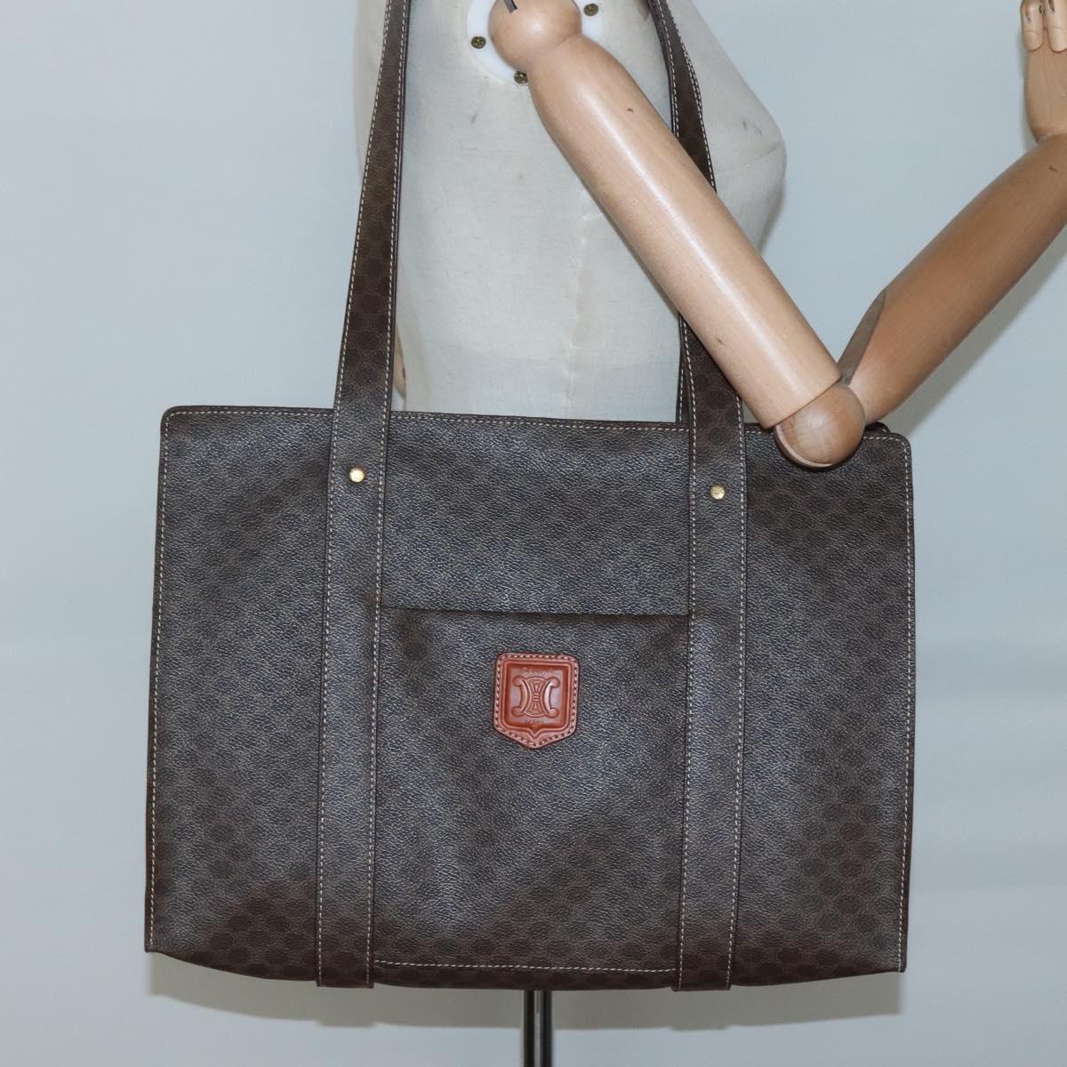 CELINE Macadam Canvas Shoulder Bag PVC Leather Brown Gold Auth 129247