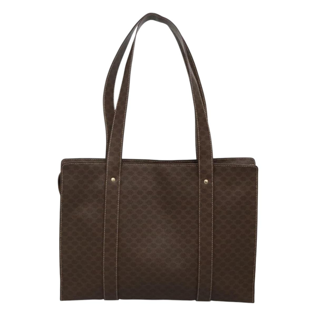 CELINE Macadam Canvas Shoulder Bag PVC Leather Brown Gold Auth 129247