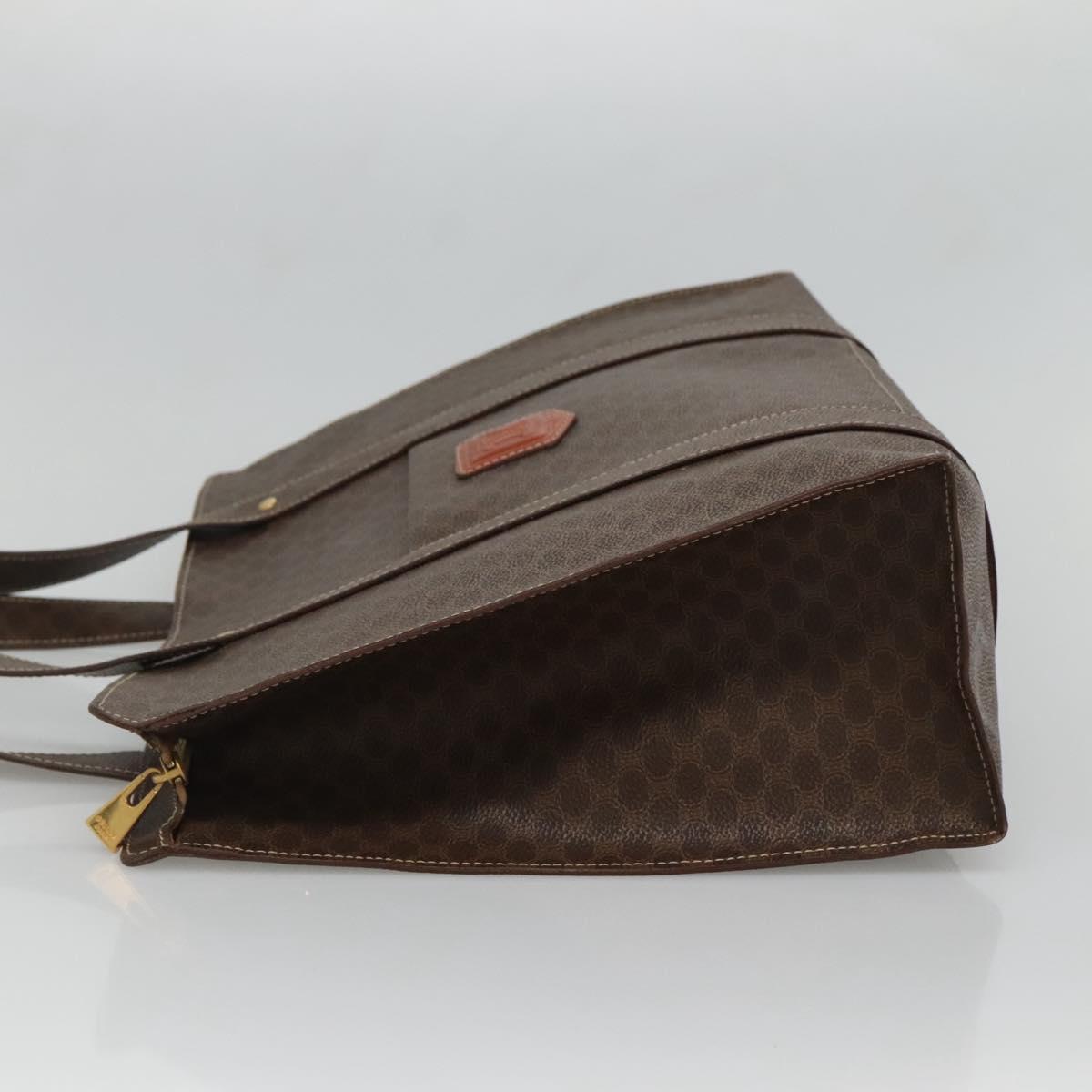CELINE Macadam Canvas Shoulder Bag PVC Leather Brown Gold Auth 129247