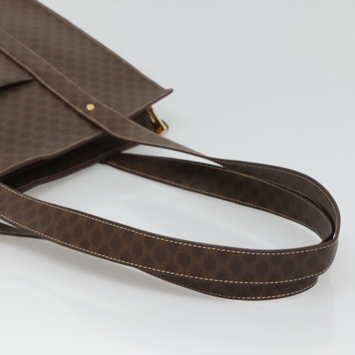 CELINE Macadam Canvas Shoulder Bag PVC Leather Brown Gold Auth 129247