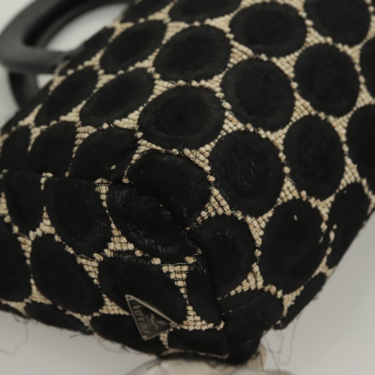 PRADA Hand Bag Canvas Black Silver Auth 129252