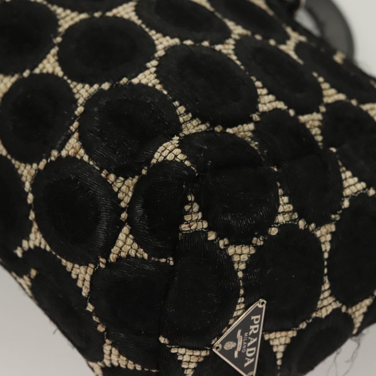 PRADA Hand Bag Canvas Black Silver Auth 129252