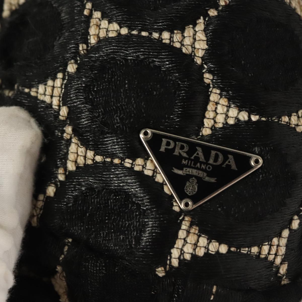 PRADA Hand Bag Canvas Black Silver Auth 129252