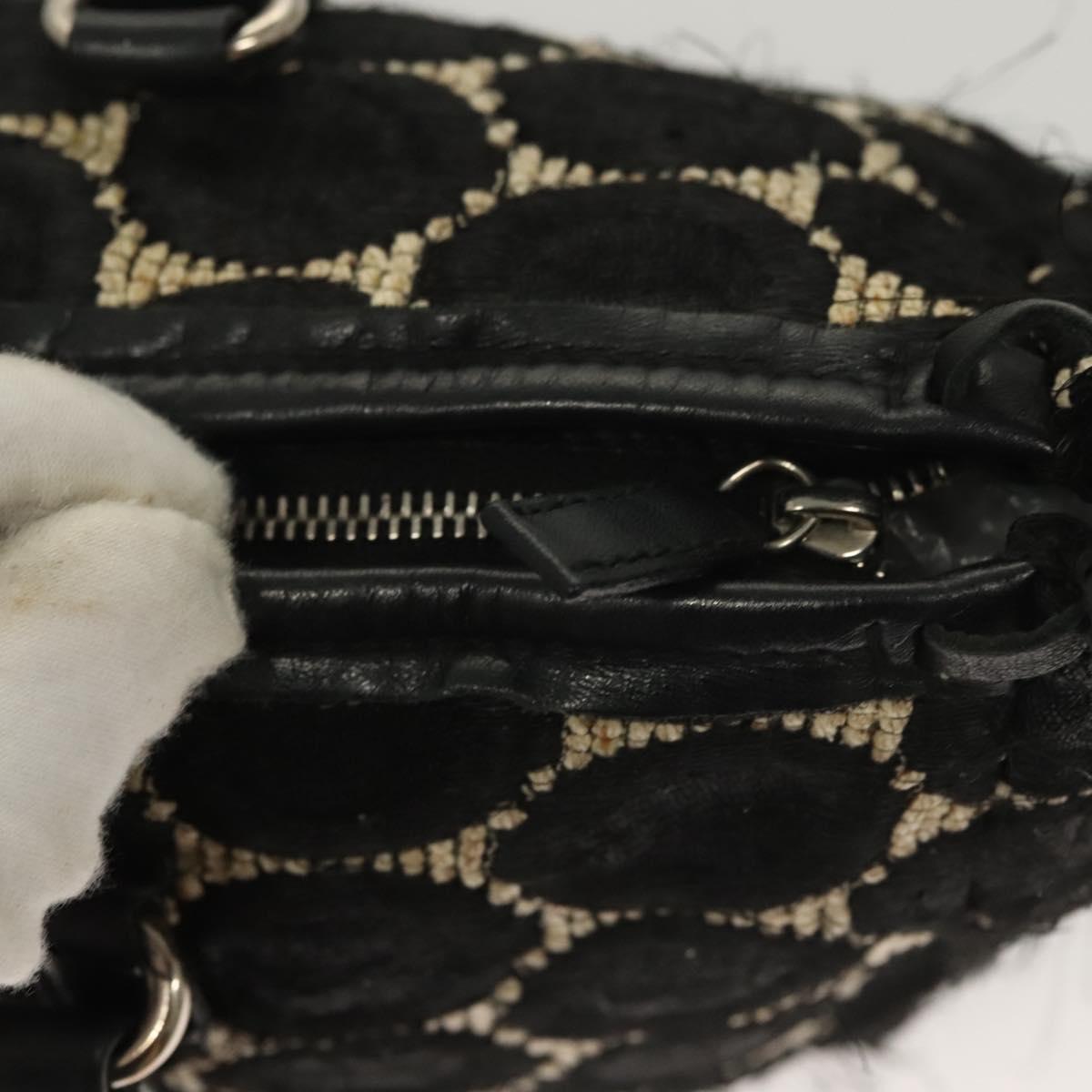 PRADA Hand Bag Canvas Black Silver Auth 129252