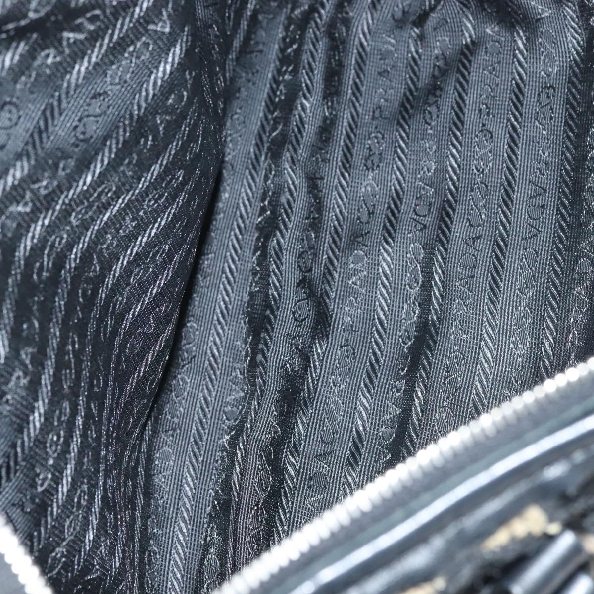 PRADA Hand Bag Canvas Black Silver Auth 129252