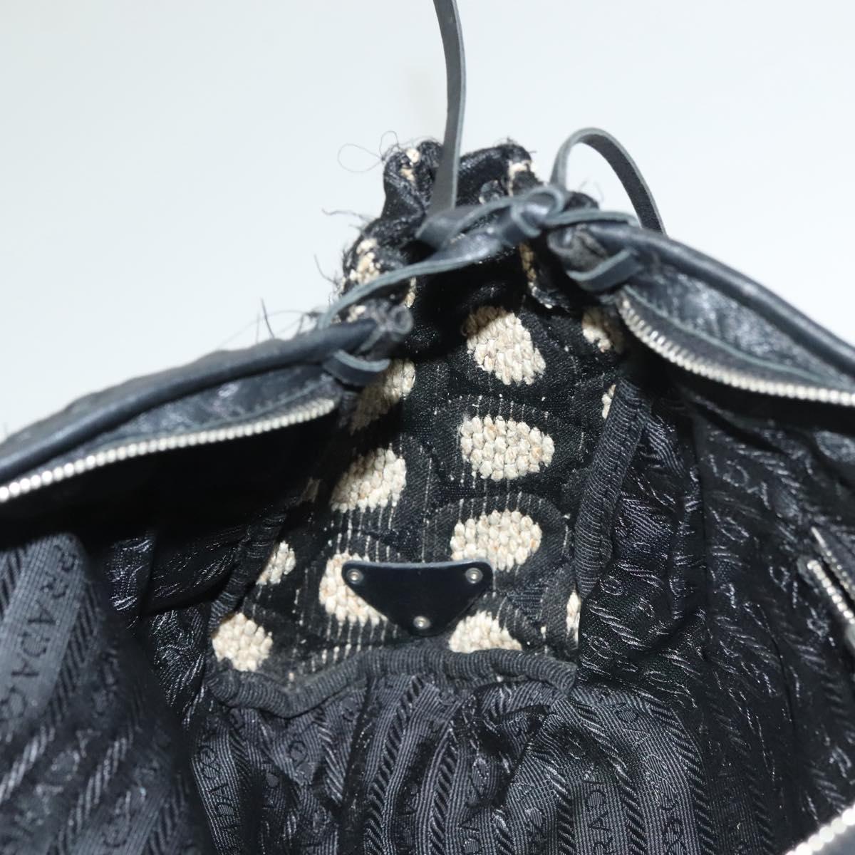 PRADA Hand Bag Canvas Black Silver Auth 129252