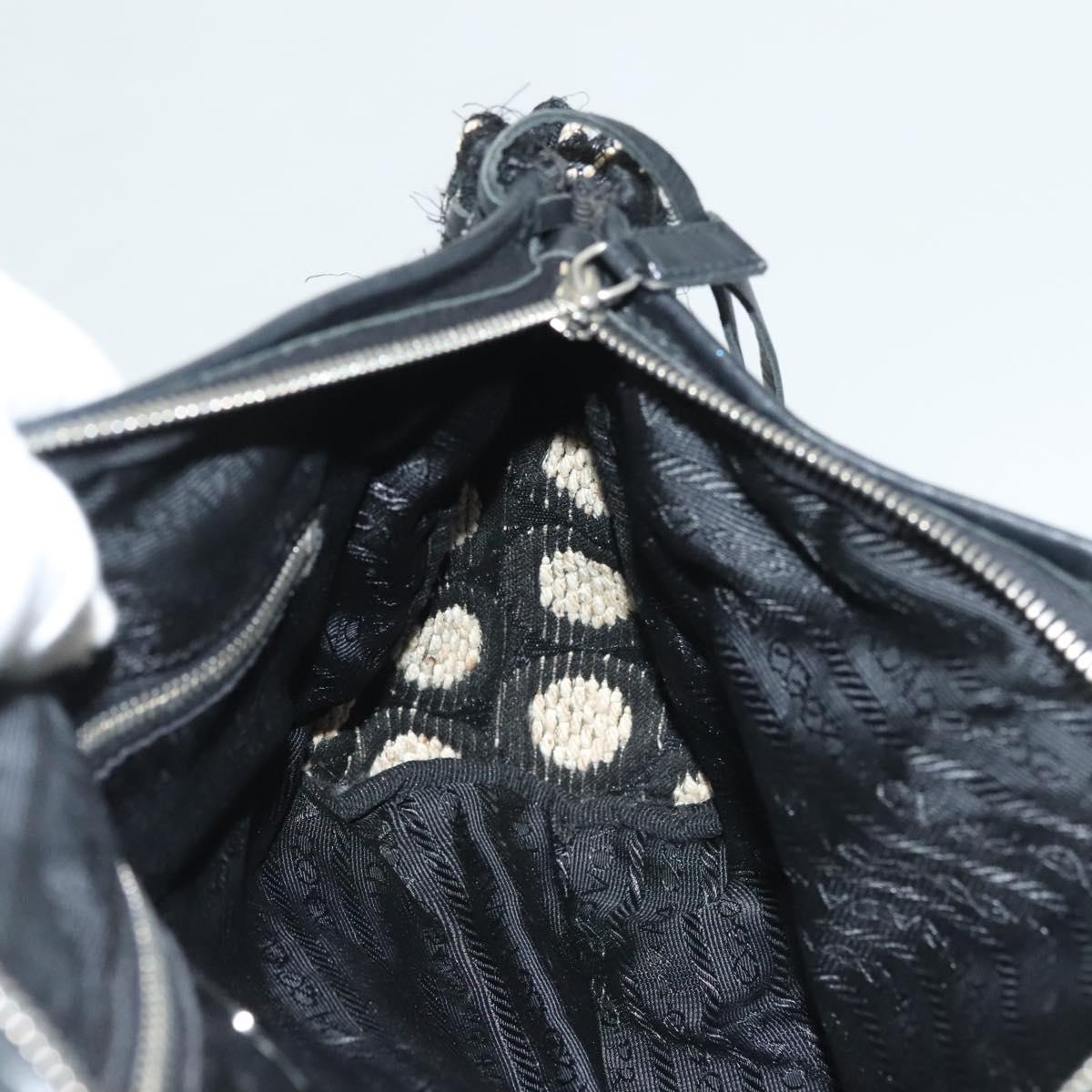 PRADA Hand Bag Canvas Black Silver Auth 129252