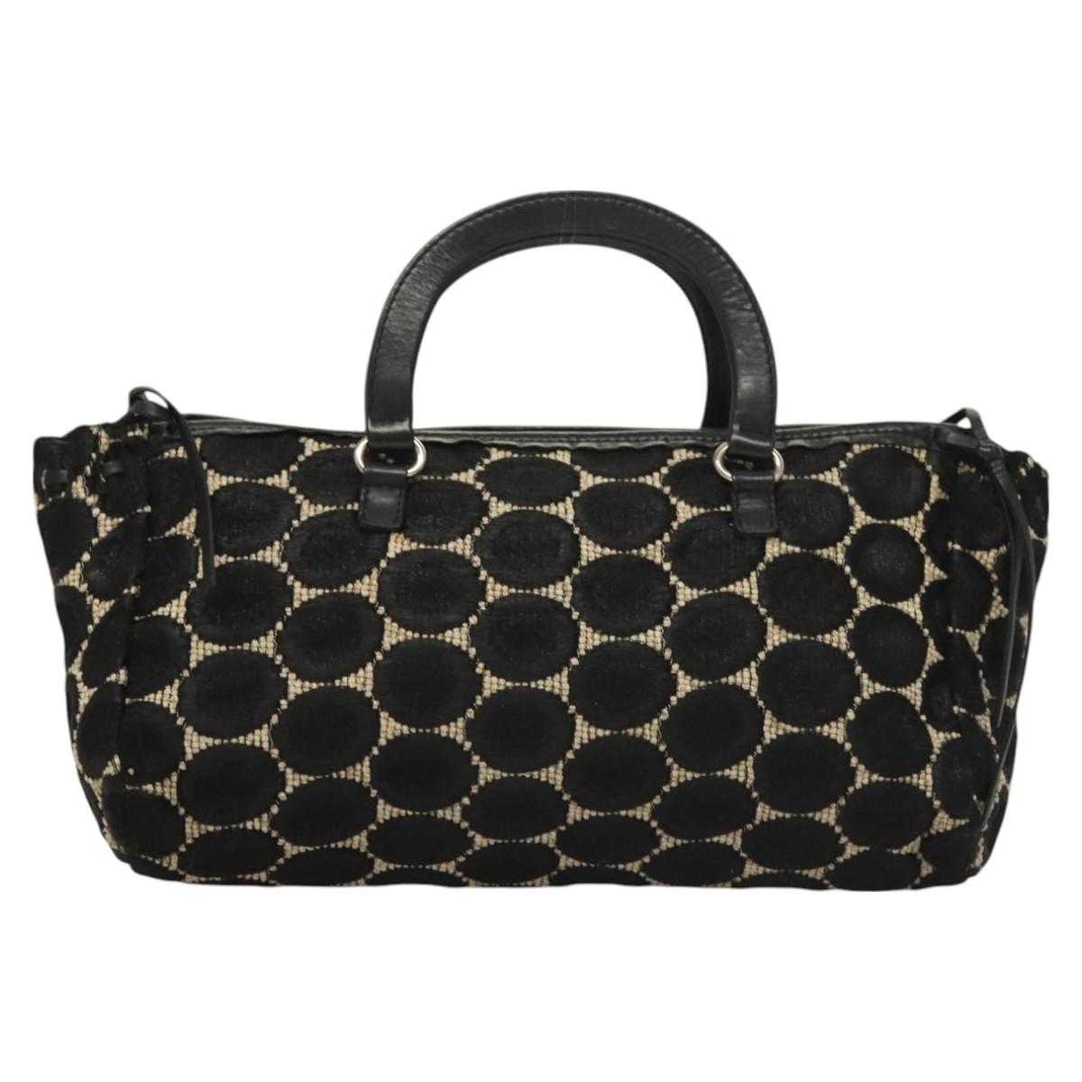 PRADA Hand Bag Canvas Black Silver Auth 129252