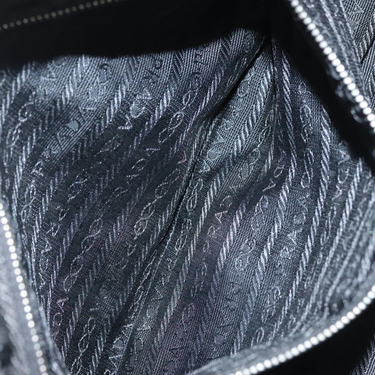 PRADA Hand Bag Canvas Black Silver Auth 129252