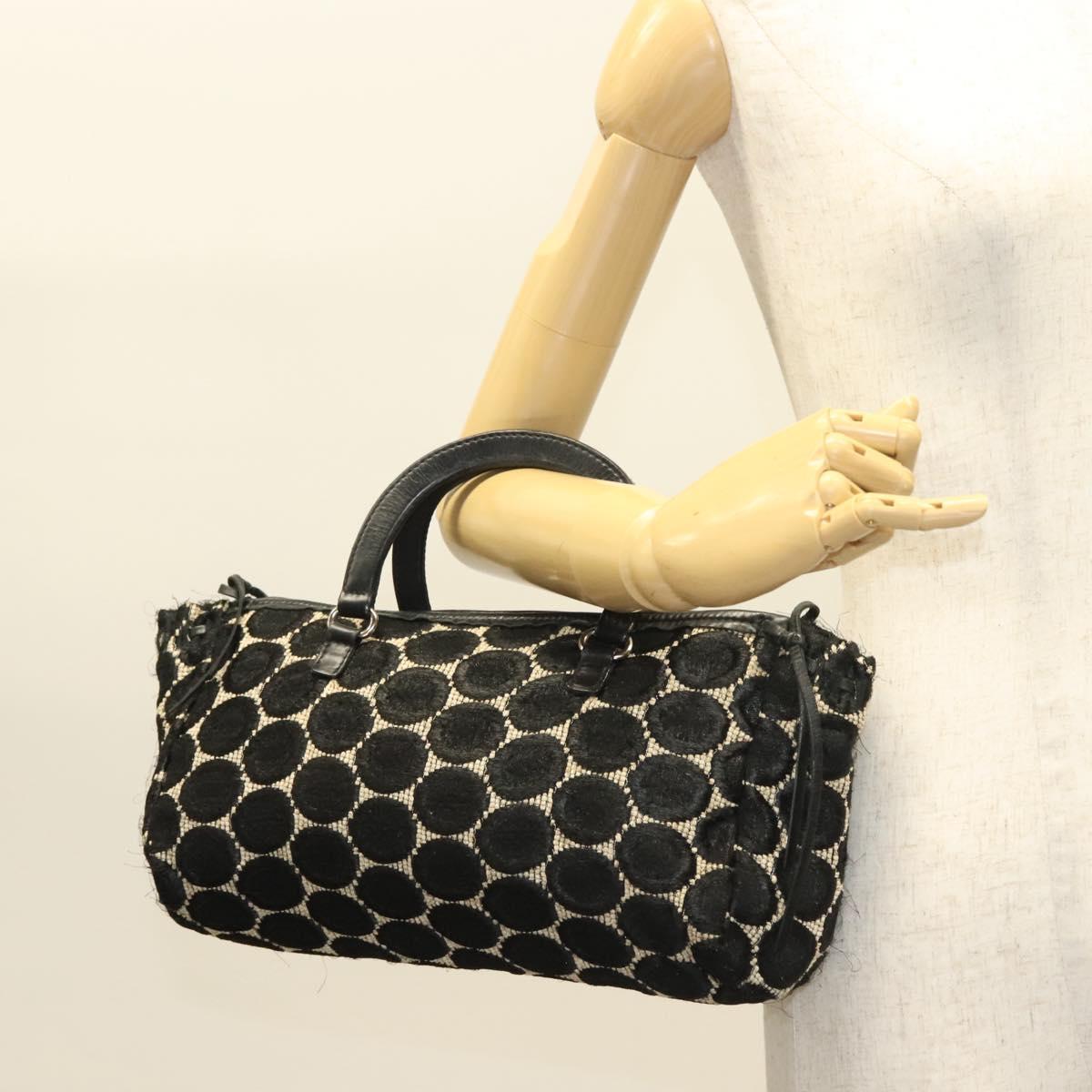 PRADA Hand Bag Canvas Black Silver Auth 129252