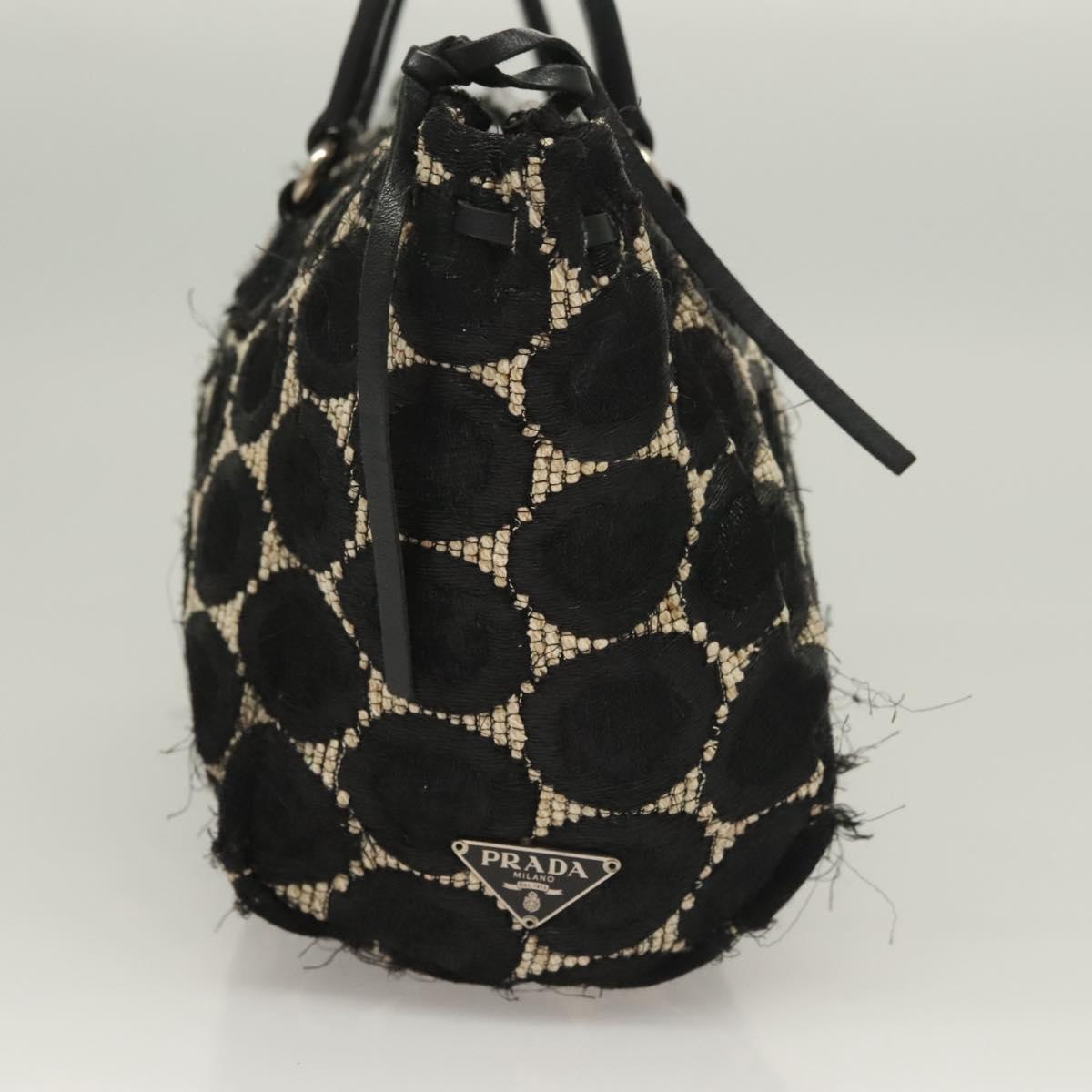 PRADA Hand Bag Canvas Black Silver Auth 129252