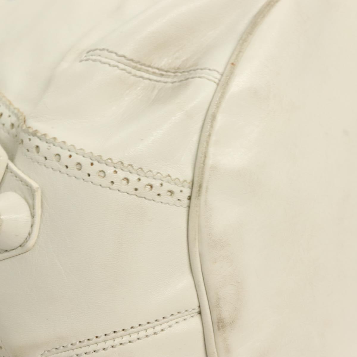 BALENCIAGA The Giant Pom Pom Bag Leather 2way White Silver 204540 Auth 129254