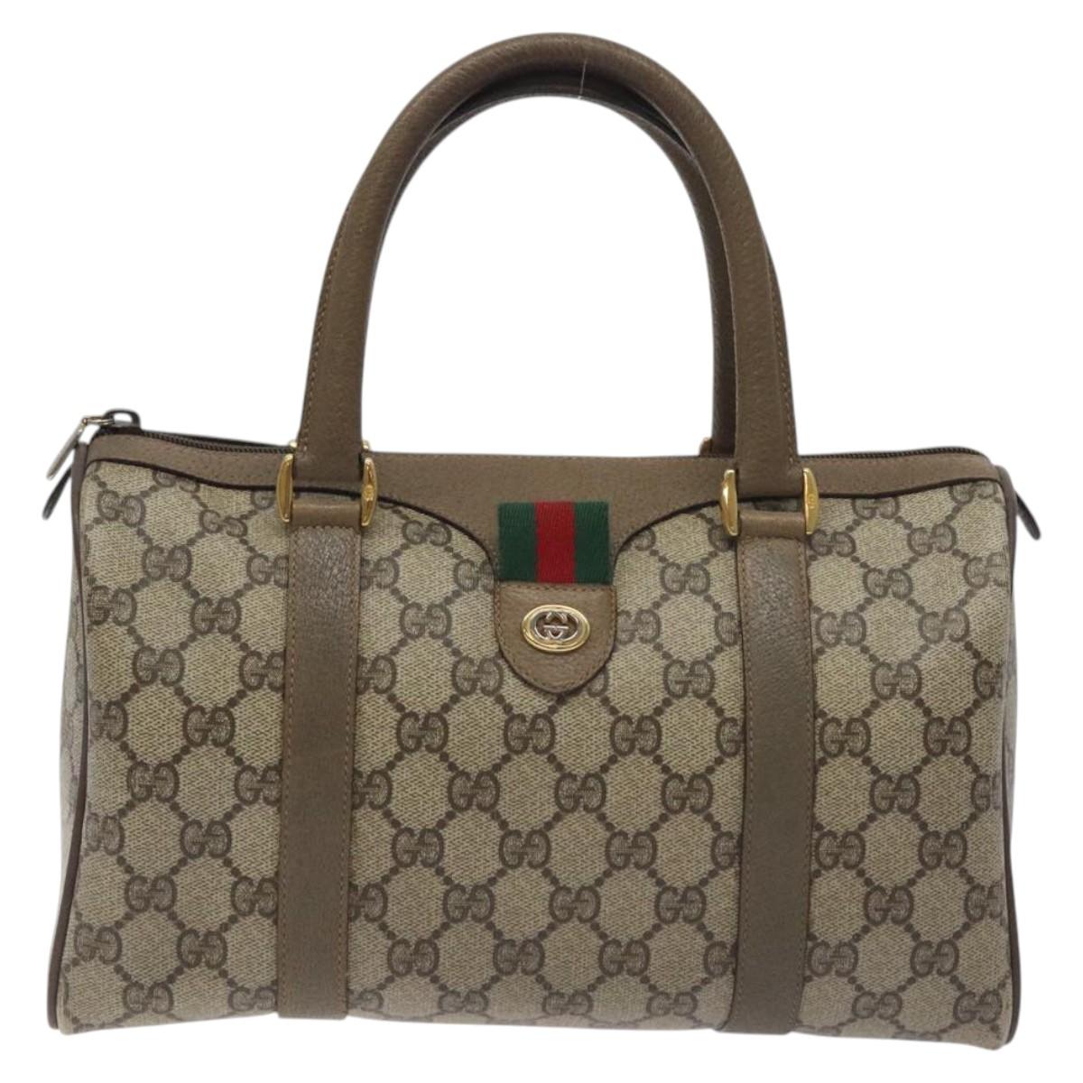 GUCCI GG Supreme Web Sherry Line Hand Bag PVC Beige Gold 116 02 006 Auth 129289