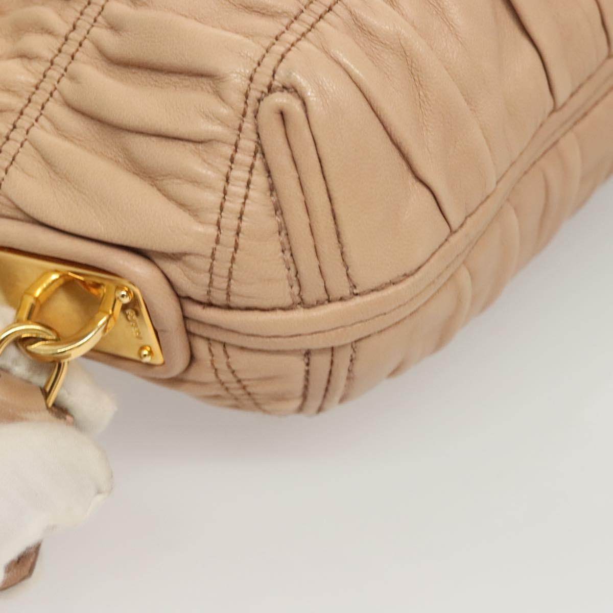 PRADA Gathered Chain Shoulder Bag Leather Pink Gold Auth 129324