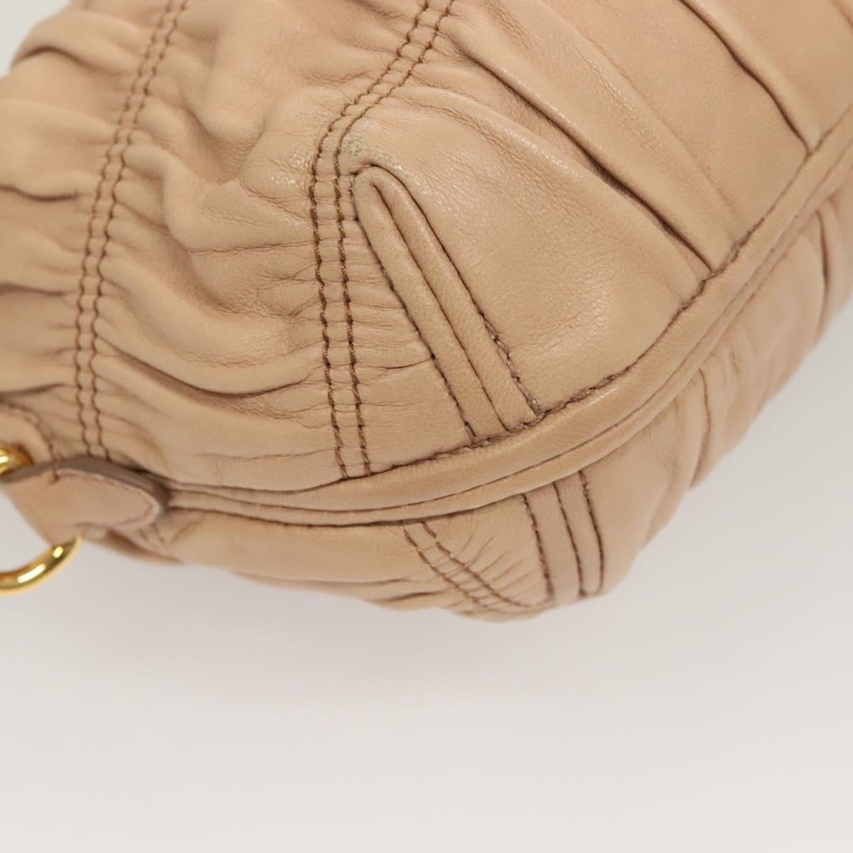 PRADA Gathered Chain Shoulder Bag Leather Pink Gold Auth 129324