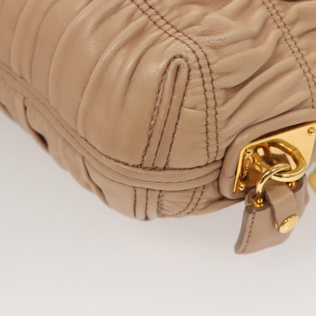 PRADA Gathered Chain Shoulder Bag Leather Pink Gold Auth 129324
