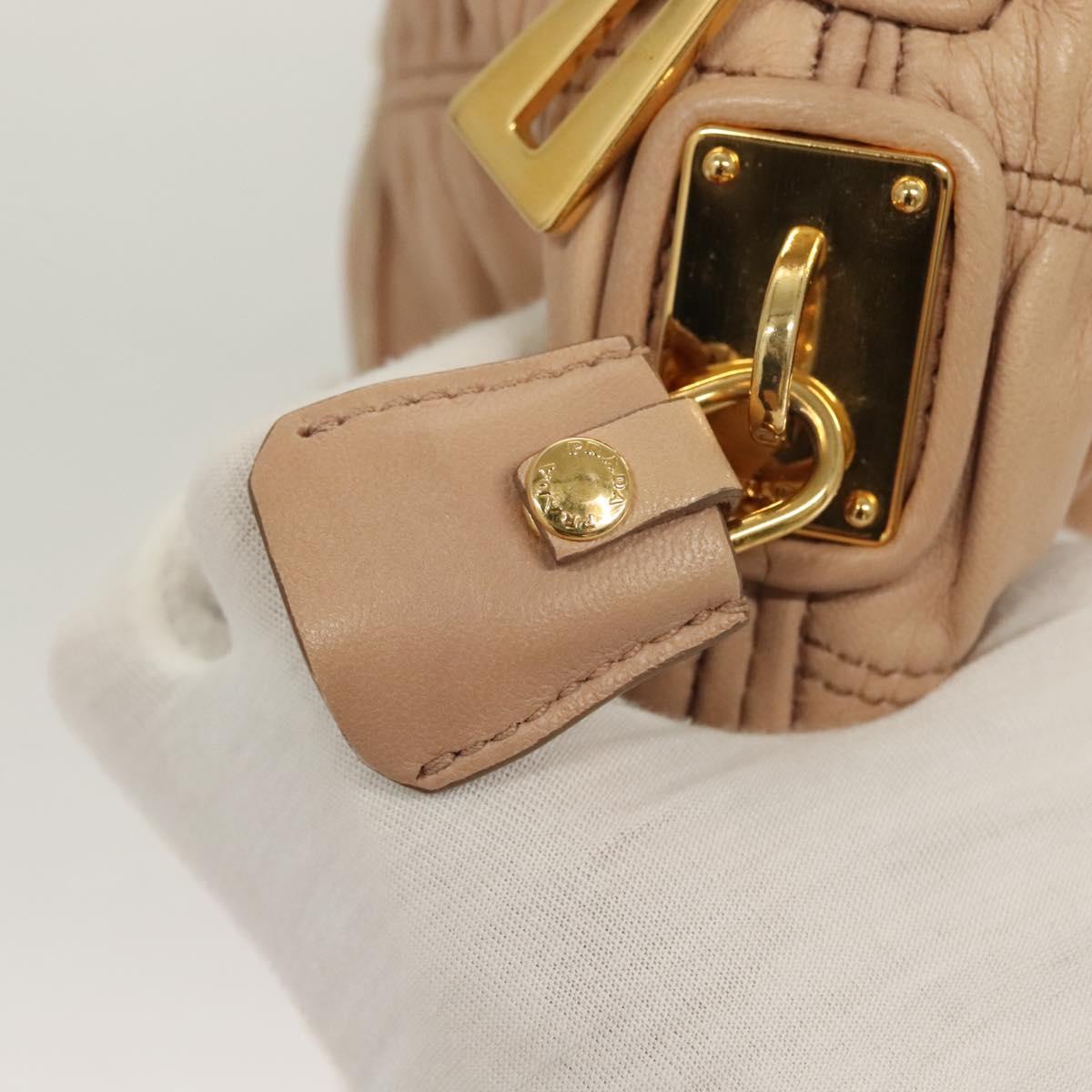 PRADA Gathered Chain Shoulder Bag Leather Pink Gold Auth 129324