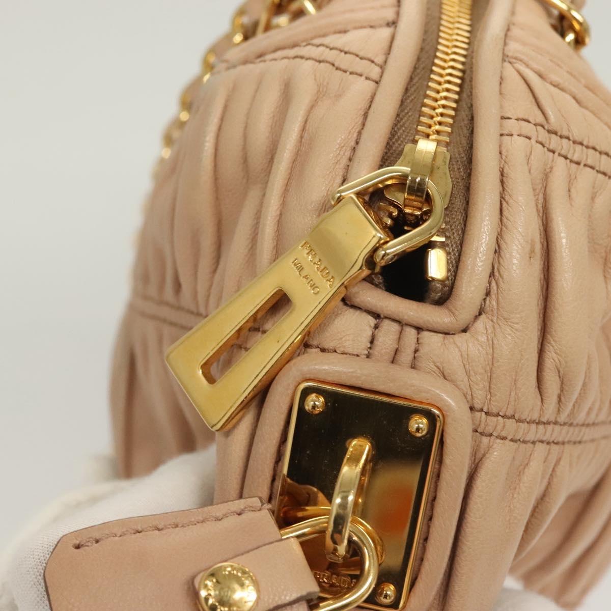 PRADA Gathered Chain Shoulder Bag Leather Pink Gold Auth 129324