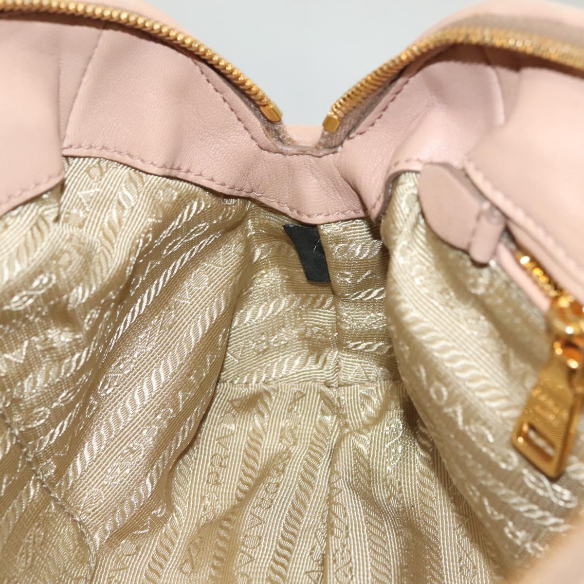 PRADA Gathered Chain Shoulder Bag Leather Pink Gold Auth 129324