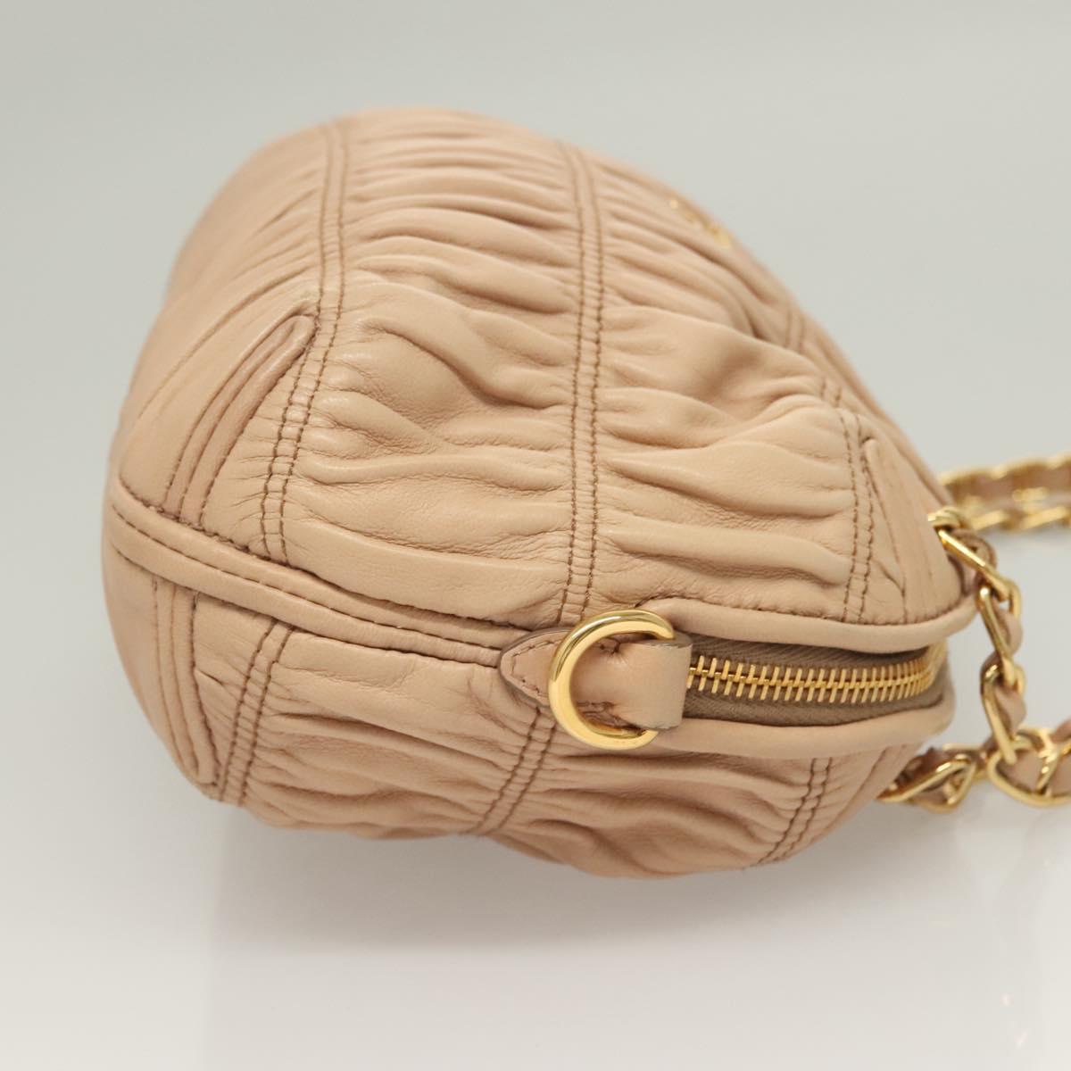 PRADA Gathered Chain Shoulder Bag Leather Pink Gold Auth 129324