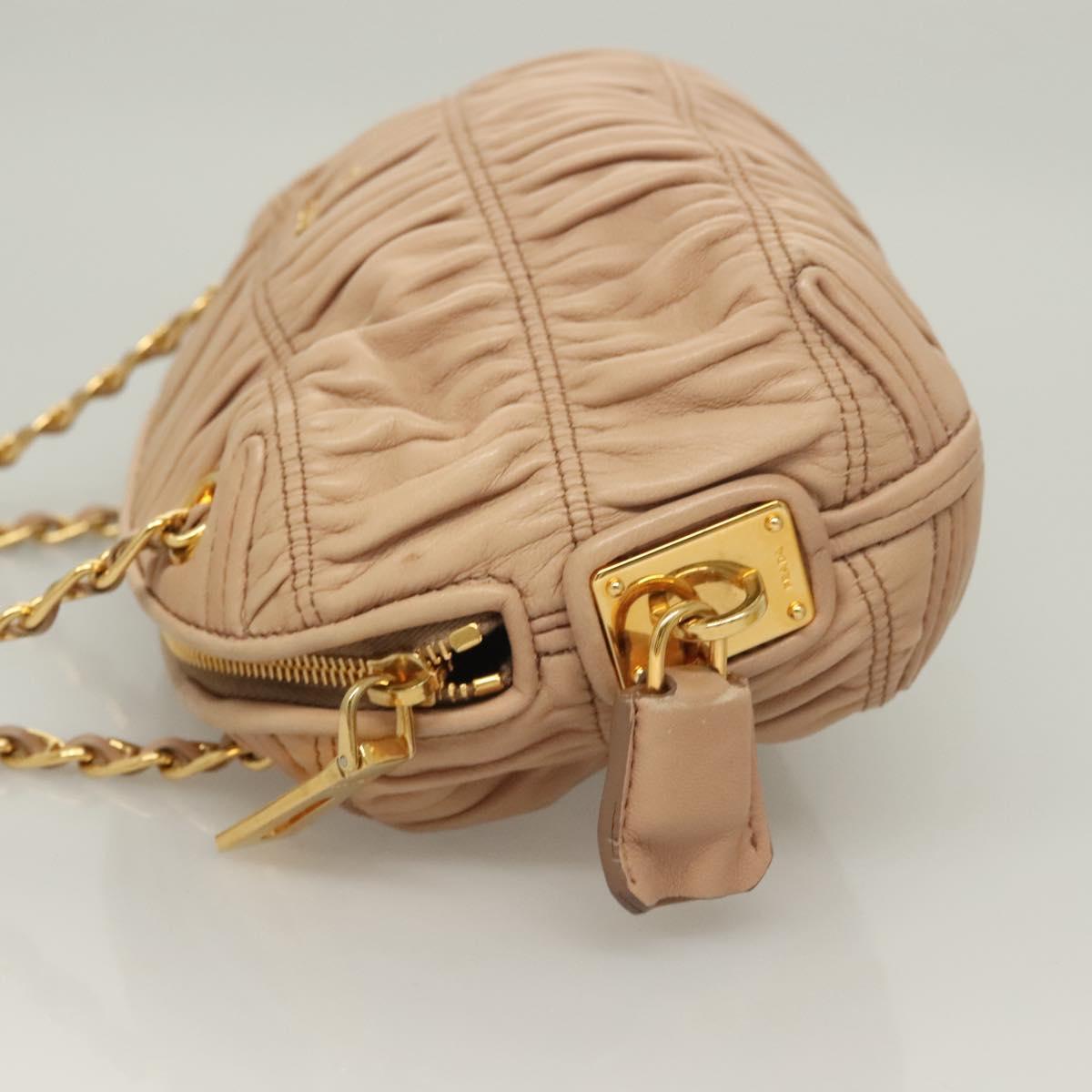 PRADA Gathered Chain Shoulder Bag Leather Pink Gold Auth 129324