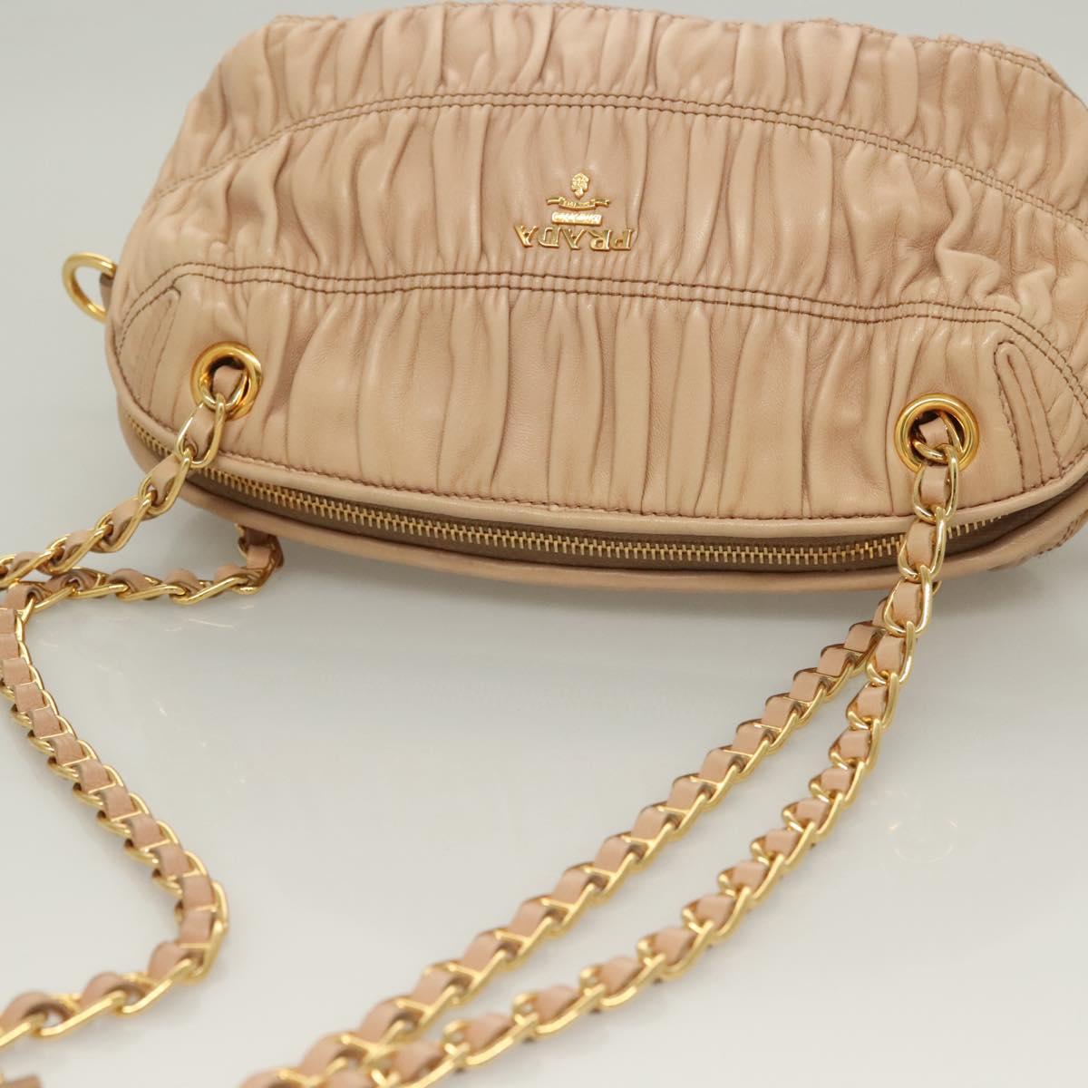 PRADA Gathered Chain Shoulder Bag Leather Pink Gold Auth 129324
