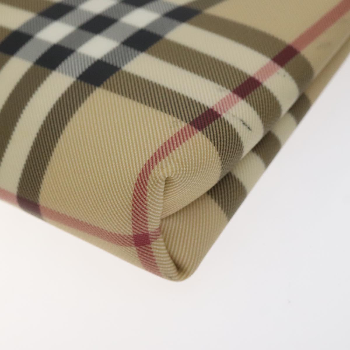 BURBERRY Nova Check Accessory Pouch PVC Beige Silver Auth 129325
