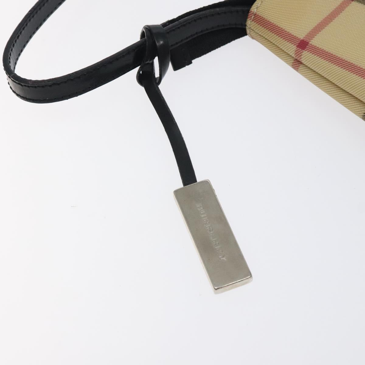 BURBERRY Nova Check Accessory Pouch PVC Beige Silver Auth 129325