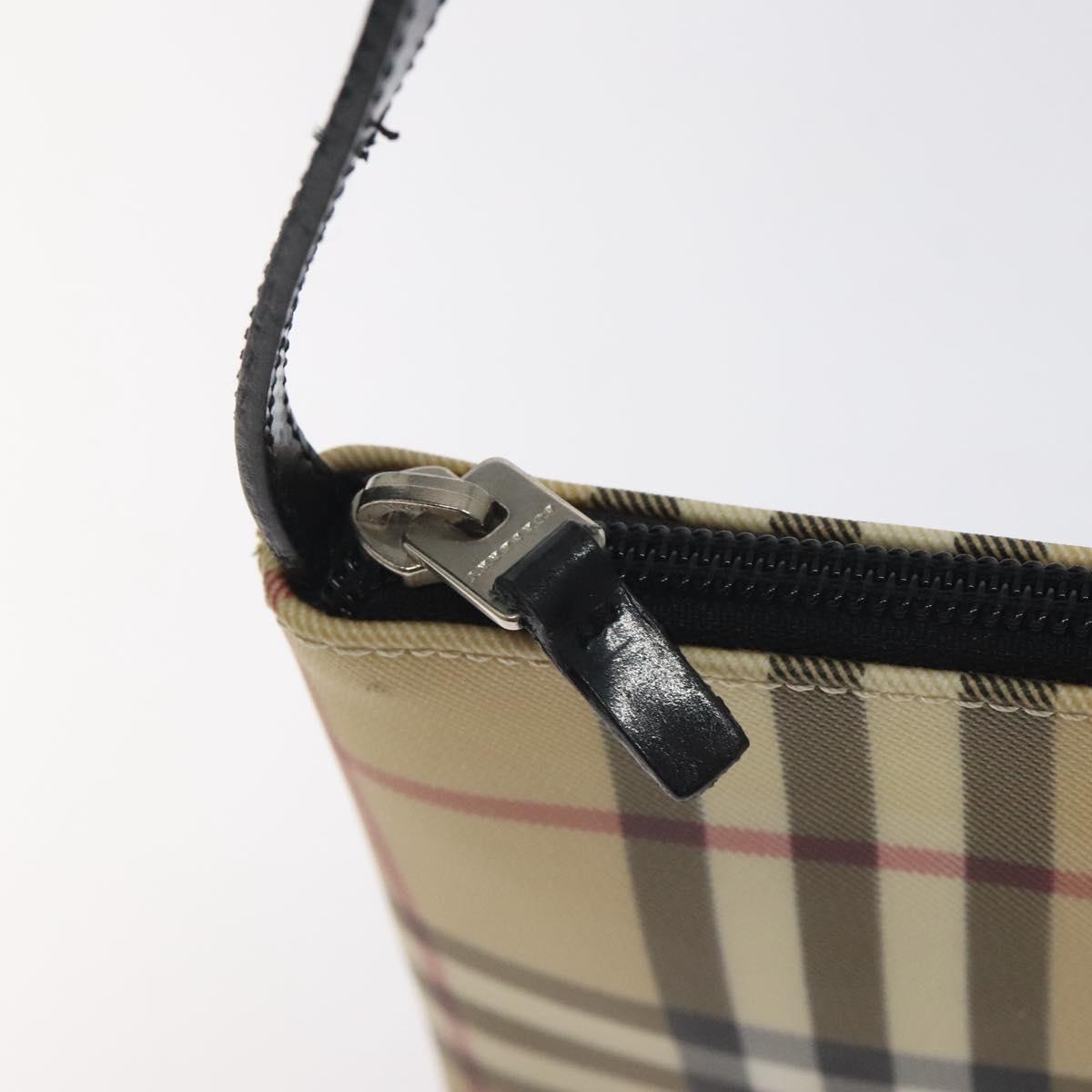 BURBERRY Nova Check Accessory Pouch PVC Beige Silver Auth 129325