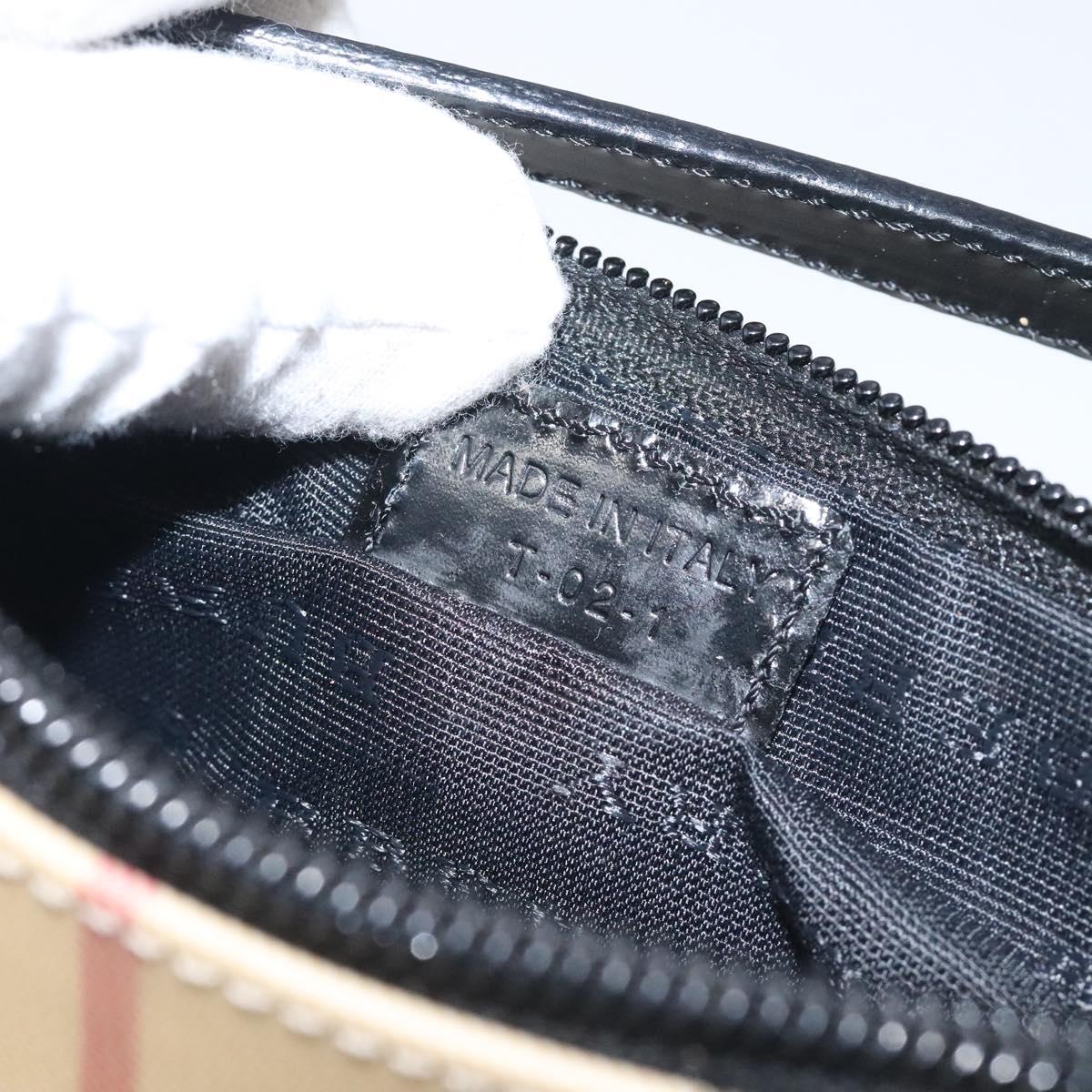BURBERRY Nova Check Accessory Pouch PVC Beige Silver Auth 129325