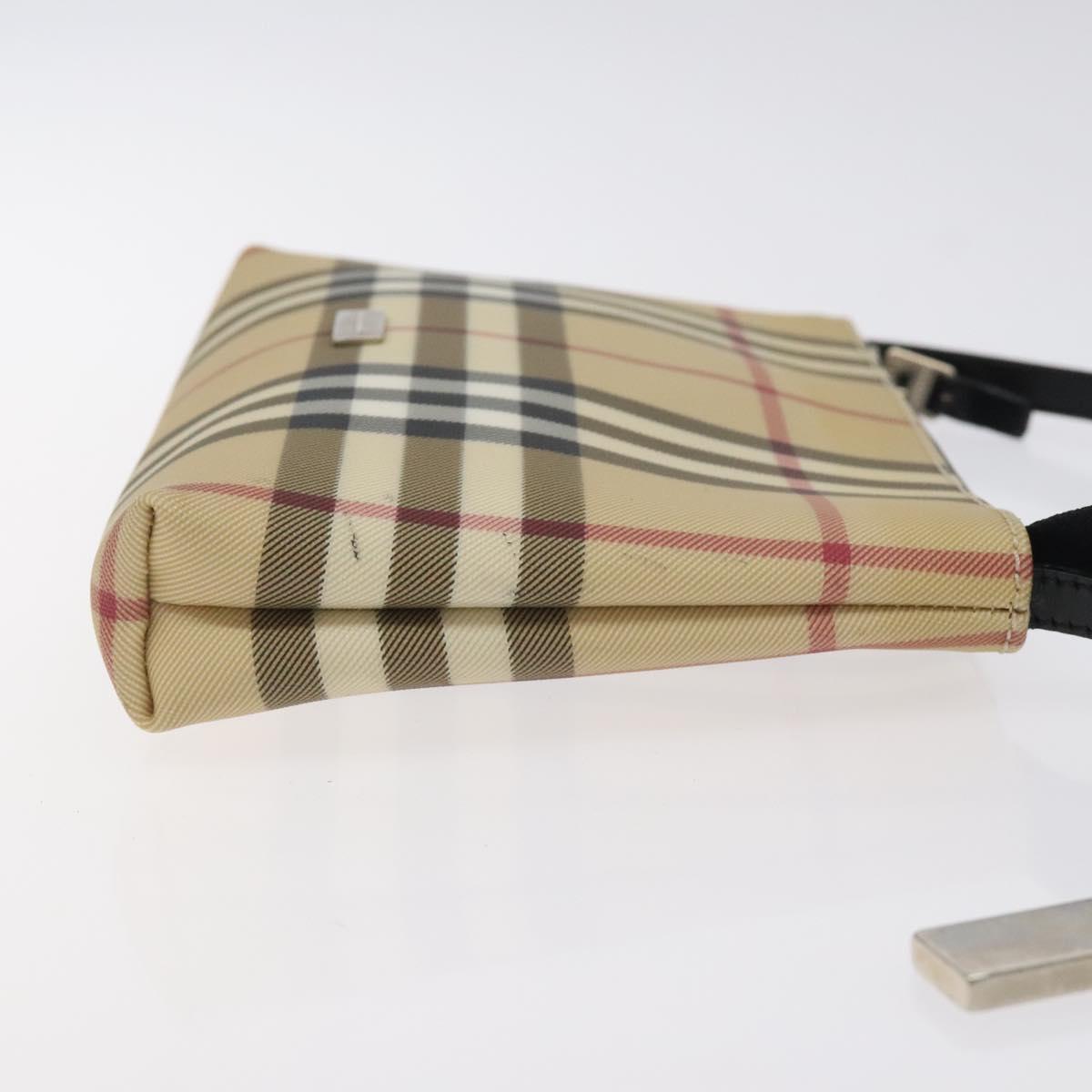 BURBERRY Nova Check Accessory Pouch PVC Beige Silver Auth 129325