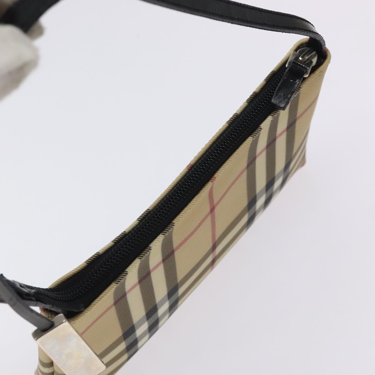 BURBERRY Nova Check Accessory Pouch PVC Beige Silver Auth 129325