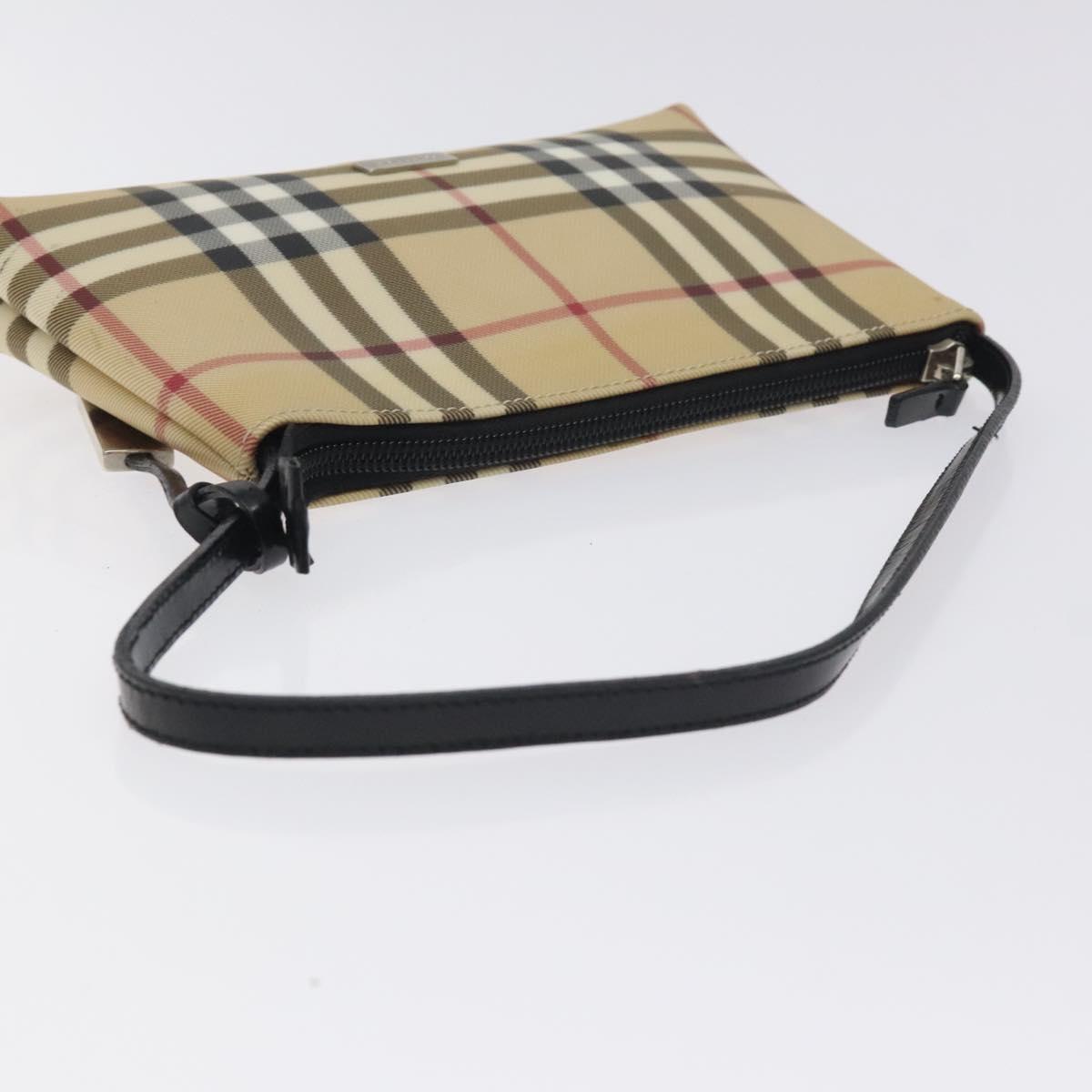 BURBERRY Nova Check Accessory Pouch PVC Beige Silver Auth 129325