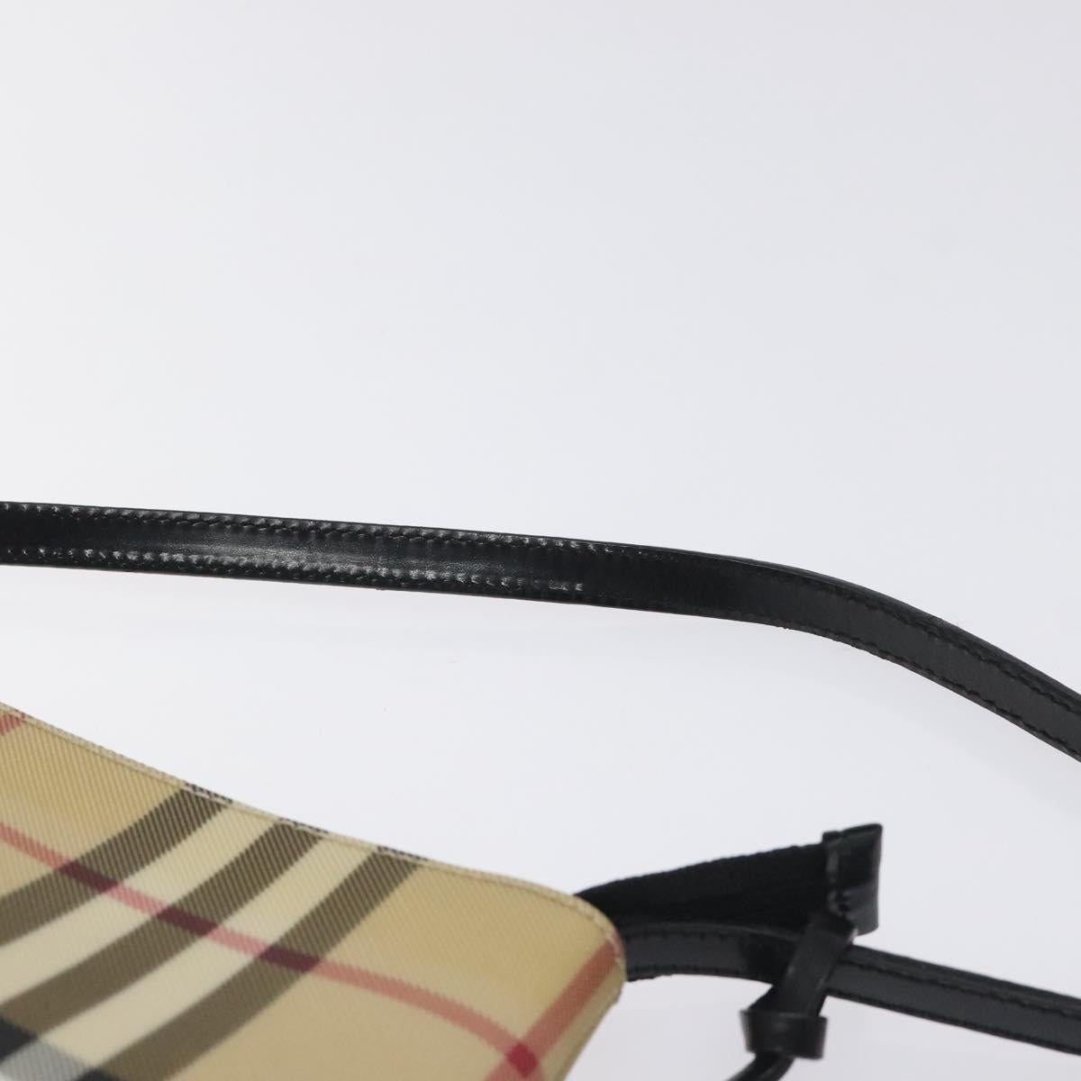 BURBERRY Nova Check Accessory Pouch PVC Beige Silver Auth 129325