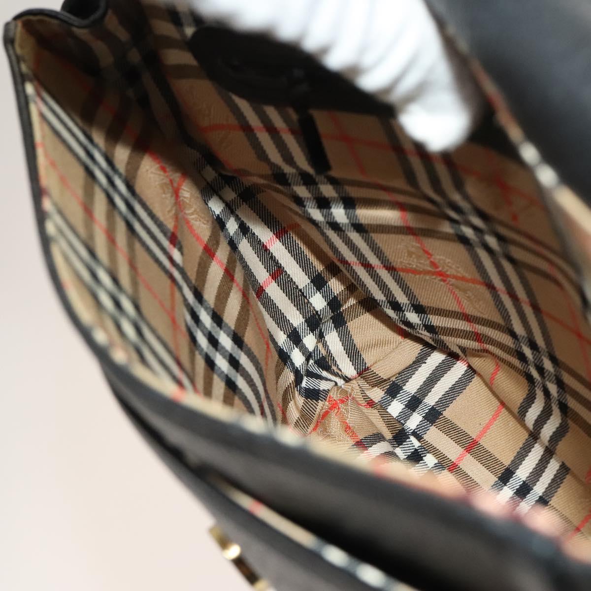 Burberrys Shoulder Bag Leather Black Gold Auth 129329