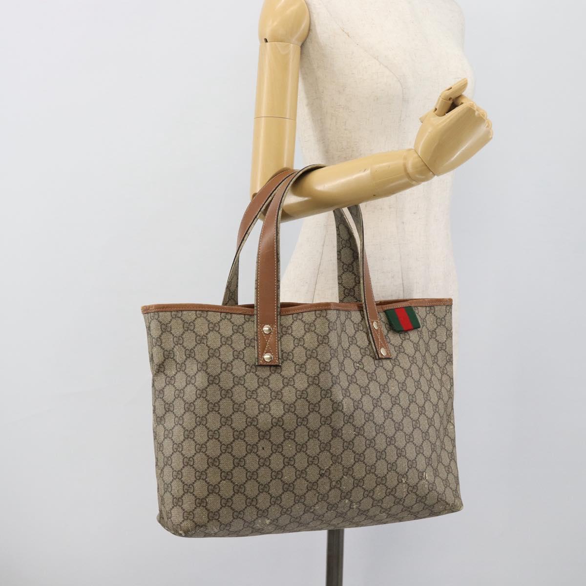 GUCCI GG Supreme Tote Bag PVC Beige Gold 211134 Auth 129338