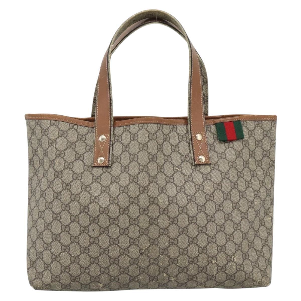 GUCCI GG Supreme Tote Bag PVC Beige Gold 211134 Auth 129338
